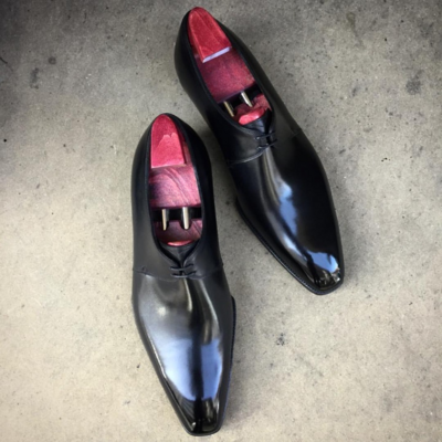 Handmade classic derby black calf oxford dress shoes for men - Thumbnail 4