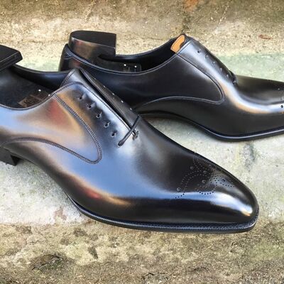 Bespoke handmade men black leather classic dress shoes - Thumbnail 1