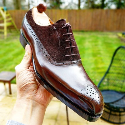 Brown leather and suede oxford lace up dress fashion shoes - Thumbnail 3