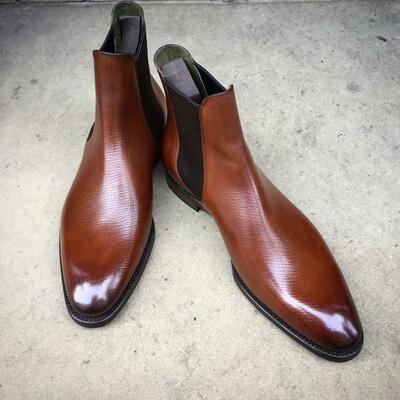 Handmade Brown Grain Leather Chelsea Boots