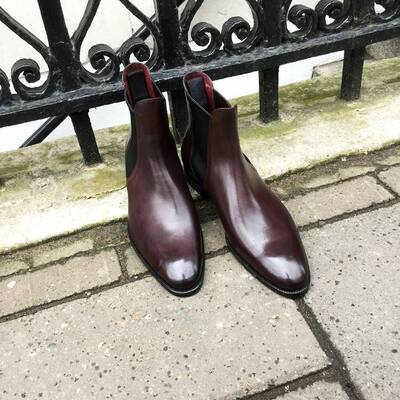 Handmade men burgundy patina leather chelsea boots - Thumbnail 3