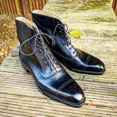 Black calf leather lace up ankle high dress boot - Thumbnail 2