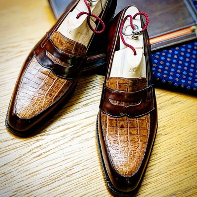 Handmade brown leather crocodile shoes, men alligator moccasin loafers shoes