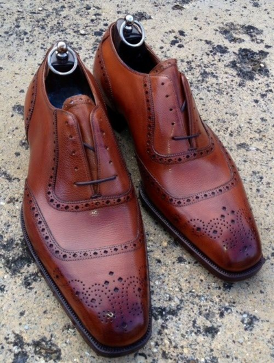 Handmade Men Brown Leather Lace up Dress Shoes