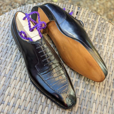 Handmade black calf and black alligator/crocodile dress shoes