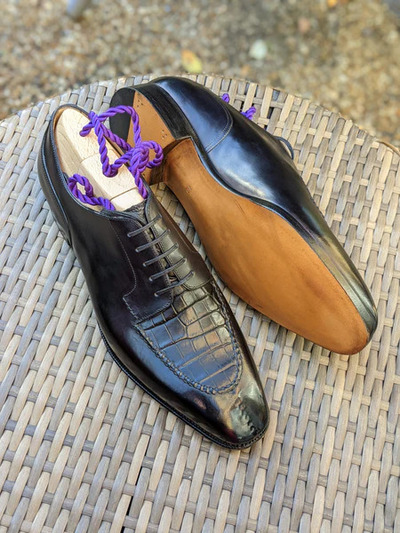 Handmade Black Calf and Black Alligator/Crocodile Dress Shoes