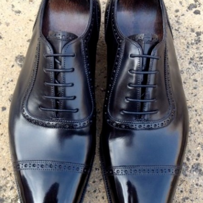 New men's handmade black leather lace up oxford dress formal shoes