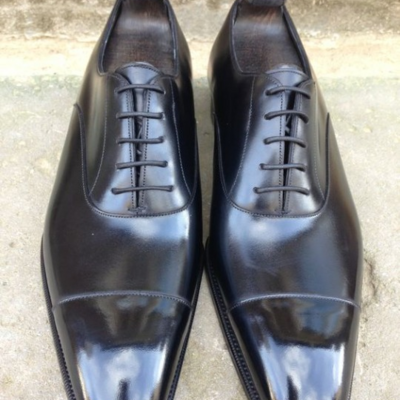 Handmade black leather lace up dress shoes