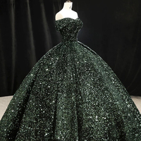 Dark Green Sequins Long Formal Evening Dress - Thumbnail 1