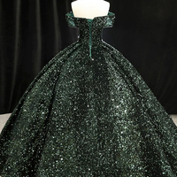 Dark Green Sequins Long Formal Evening Dress - Thumbnail 2