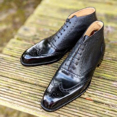  handmade black leather men ankle high lace up dress boot