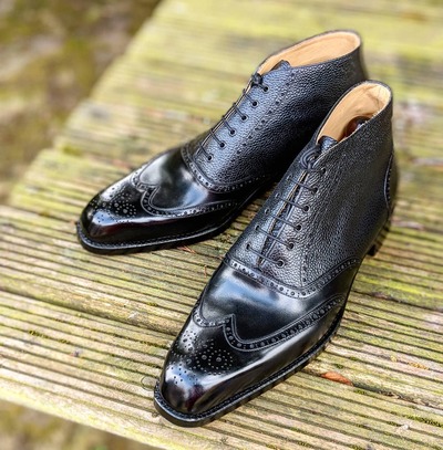  Handmade Black Leather Men Ankle High Lace up Dress Boot