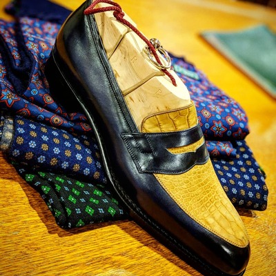 Handmade yellow blue alligator/crocodile classic loafers dress shoes