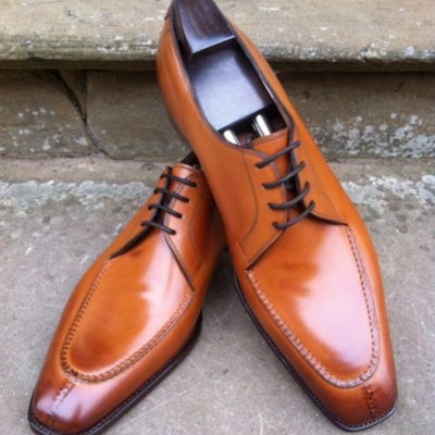Handmade brown leather oxford lace up dress shoes