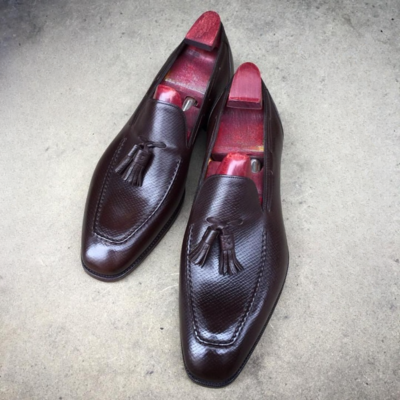 Made to order hatch grain double sole tassel loafers dress shoes