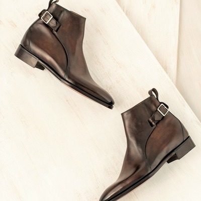 Handmade dark brown buckle strap jodhpur dress boot