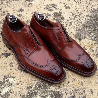 Handmade Men Genuine Leather Classic Wingtip Oxford Lace up Dress Shoes For Men