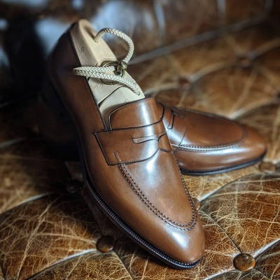 Handmade Brown Leather Moccasin Loafers Dress Shoes