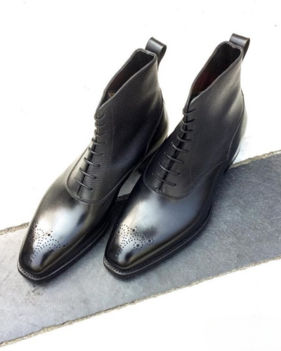 Handmade Men Black Ankle High Dress Boot