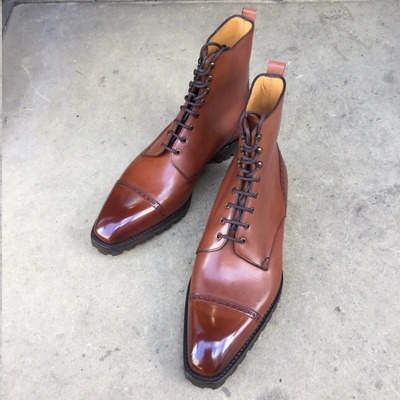 Handmade men brown leather ankle high dress lace up boots - Thumbnail 4