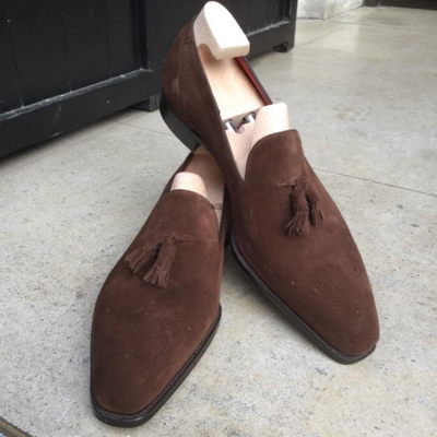 Handmade Men Brown Suede Leather Tassel Loafers Dress Shoes