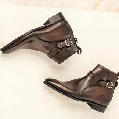 Handmade dark brown buckle strap jodhpur dress boot
