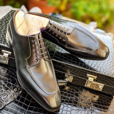 Handmade men black calf leather oxford lace up dress shoes - Thumbnail 3