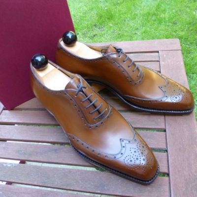 Handmade brown leather wingtip oxford lace up dress shoes  - Thumbnail 4