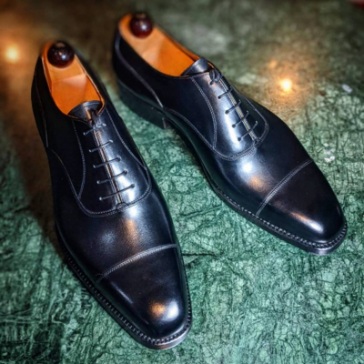 Handmade men black leather oxford lace up dress shoes  - Thumbnail 2