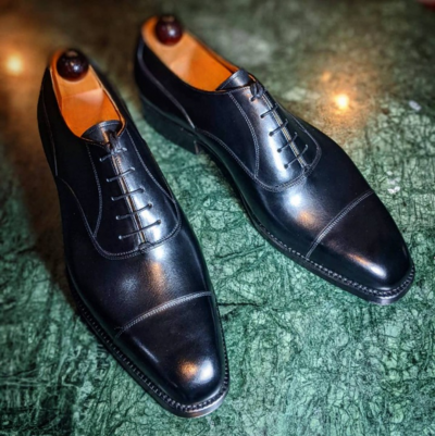 Handmade Men Black Leather Oxford Lace up Dress Shoes 