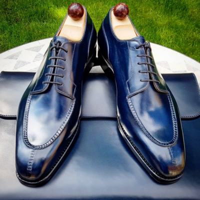 Handmade Blue Leather Oxford Lace up Dress Shoes 