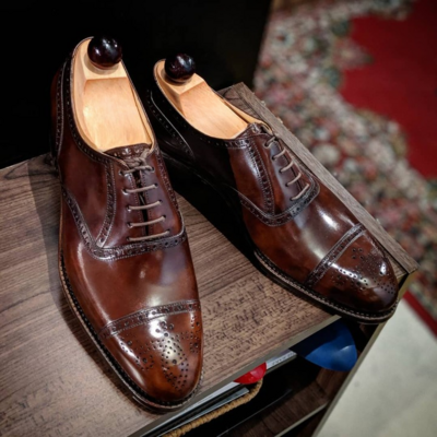 Handmade Brown Leather Oxford Lace up Dress Shoes 