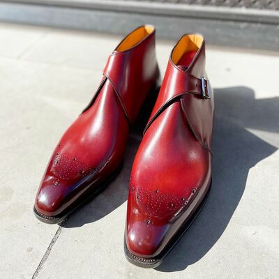 Handmade Men Vintage Cherry Chukka Monk Strap Boot
