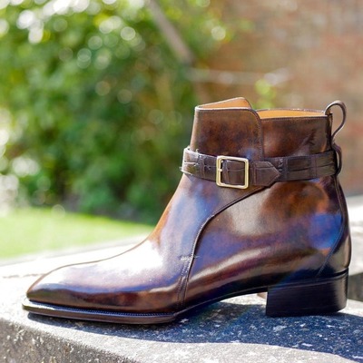 Handmade men brown leather jodhpur strap boot - Thumbnail 3