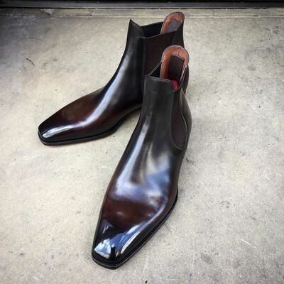 Handmade burgundy patina leather chelsea boot - Thumbnail 3