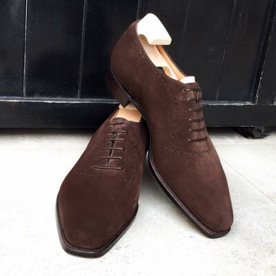 Handmade Brown Suede Leather Classic Oxford Lace up Dress Shoes