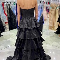 A-Line Simple Black Corset Sweetheart High Low Tiered Prom Dress,PD231199 - Thumbnail 1