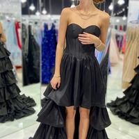 A-Line Simple Black Corset Sweetheart High Low Tiered Prom Dress,PD231199 - Thumbnail 2