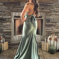 Mermaid Fashion Sage Green Silk Satin Long Bridesmaid Dresses ,PD231209 - Thumbnail 1