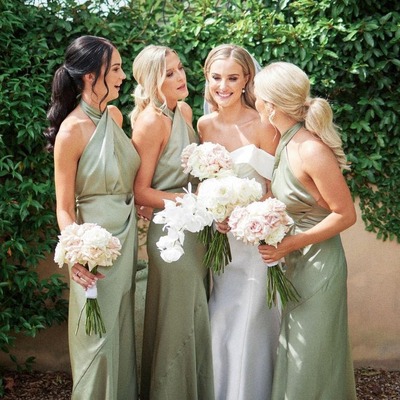 Charming hatler sage green  sheath long bridesmaid dresses ,pd231212