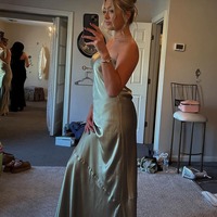 Mermaid Chic Sheath Strapless Sage Green Long Bridesmaid Dress,PD231213 - Thumbnail 1