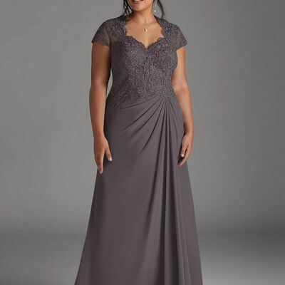 Plus size grey a line lace mother of bride/ groom dress evening formal dress