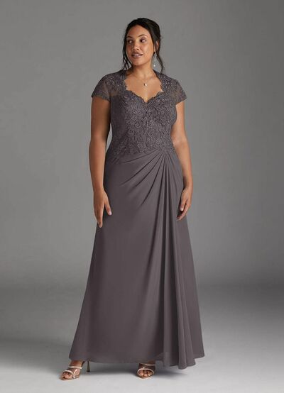 Plus Size Grey A Line Lace Mother of Bride/ Groom Dress Evening Formal Dress