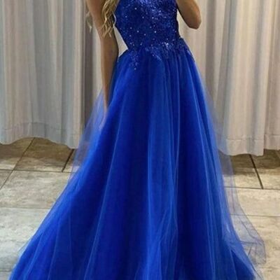 Elegant royal blue lace appliques mother of bride/ groom dress evening formal dress prom dress