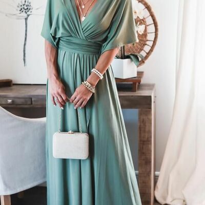 Elegant  a-line v-neck green chiffon mother of bride groom dress