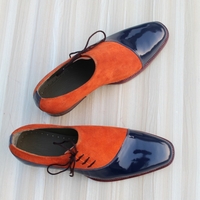 Crafted Leather Classic Blue Patent Suede Leather Laces up Dress Shoes - Thumbnail 1