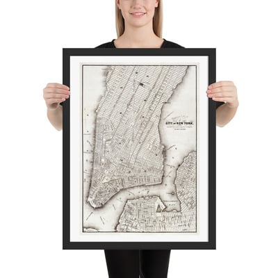 Vintage map of new york manhattan framed poster