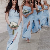 Simple Light Blue Sheath One Shoulder Chiffon Bridesmaid Dress,PD231215 - Thumbnail 2