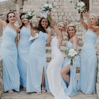 Simple Light Blue Sheath One Shoulder Chiffon Bridesmaid Dress,PD231215 - Thumbnail 3