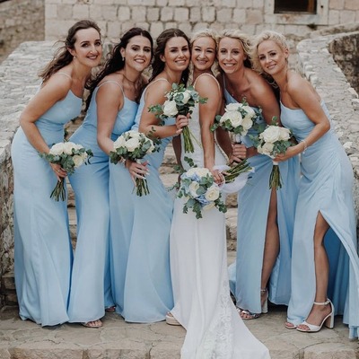 Simple light blue sheath one shoulder chiffon bridesmaid dress,pd231215